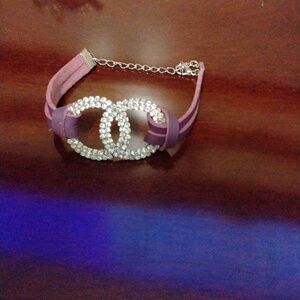 Women's EUC Purple Leather Sparkle Bracelet w/lobster closure 7 1/2"~3" extender